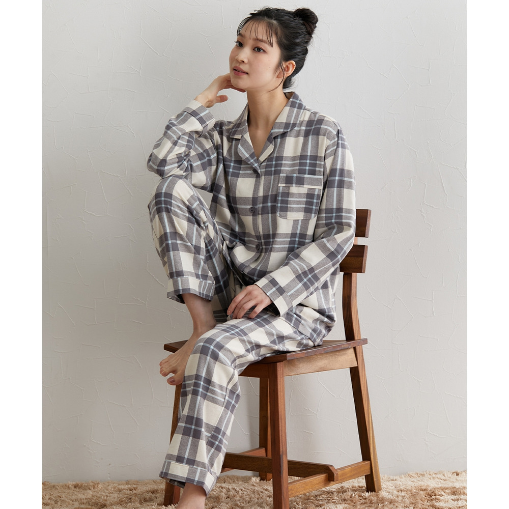 綿100%ネル前開きパジャマ11