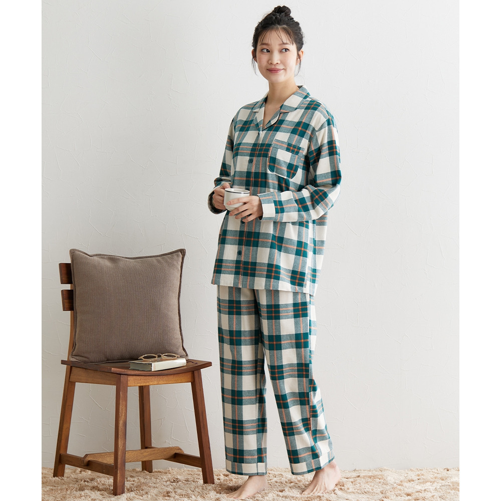 綿100%ネル前開きパジャマ6