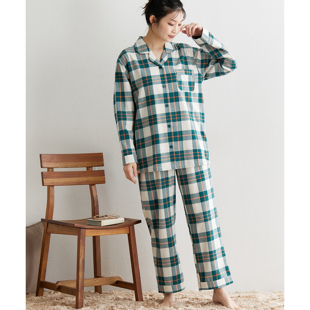 綿100%ネル前開きパジャマ7