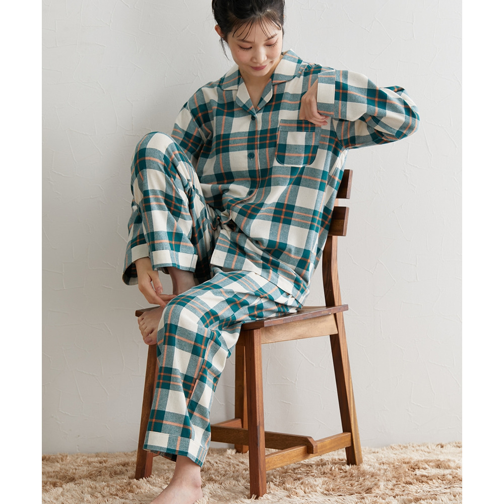 綿100%ネル前開きパジャマ8