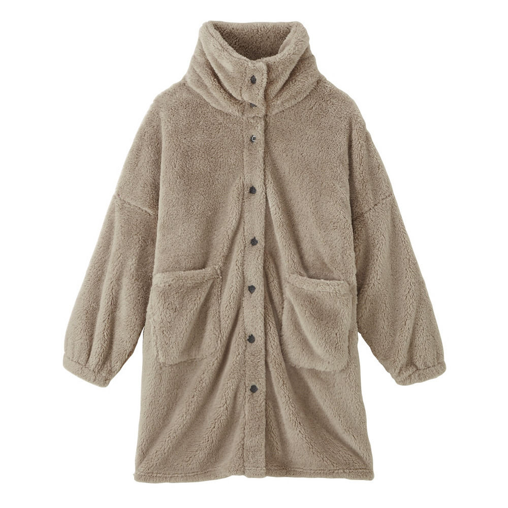 ふわぬくマイクロファー首あったか前開きルームガウン1