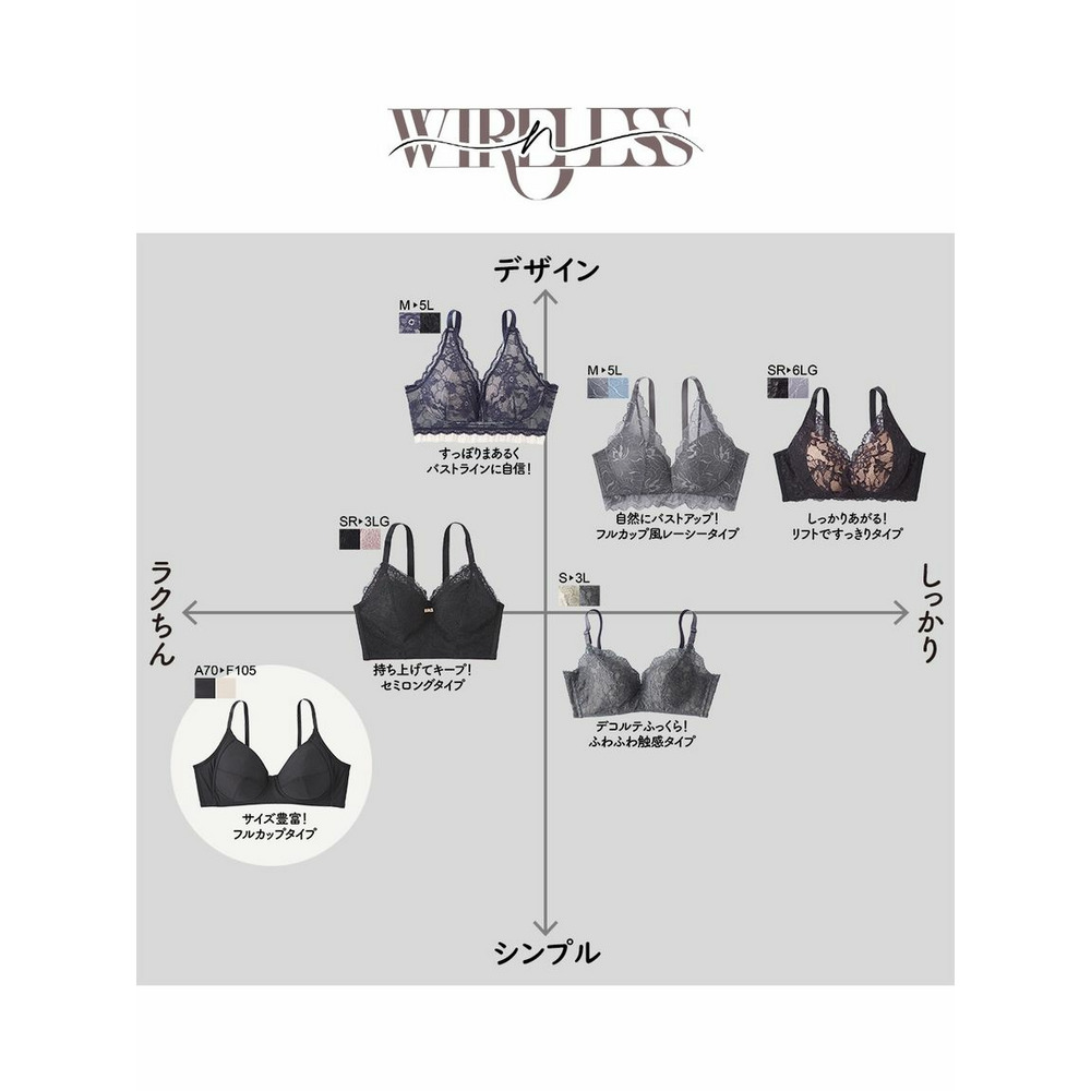 n，WIRELESS　すっぽり包む　ナチュラルカップで変わるフルカップノンワイヤーブラジャー16