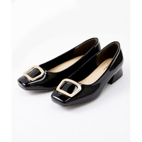 【ゆったり幅広】メタルパーツスクエアトゥパンプス（ワイズ４Ｅ）