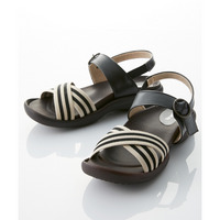 リゲッタスマイル　ストライプゴムローヒールサンダル（ゆったりワイズ）