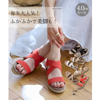 クロスゴムフィットウェッジヒールサンダル（低反発中敷）