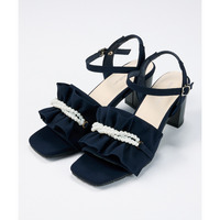 フリル＆パール調ビーズ飾りサンダル（低反発中敷・ワイズ3E）