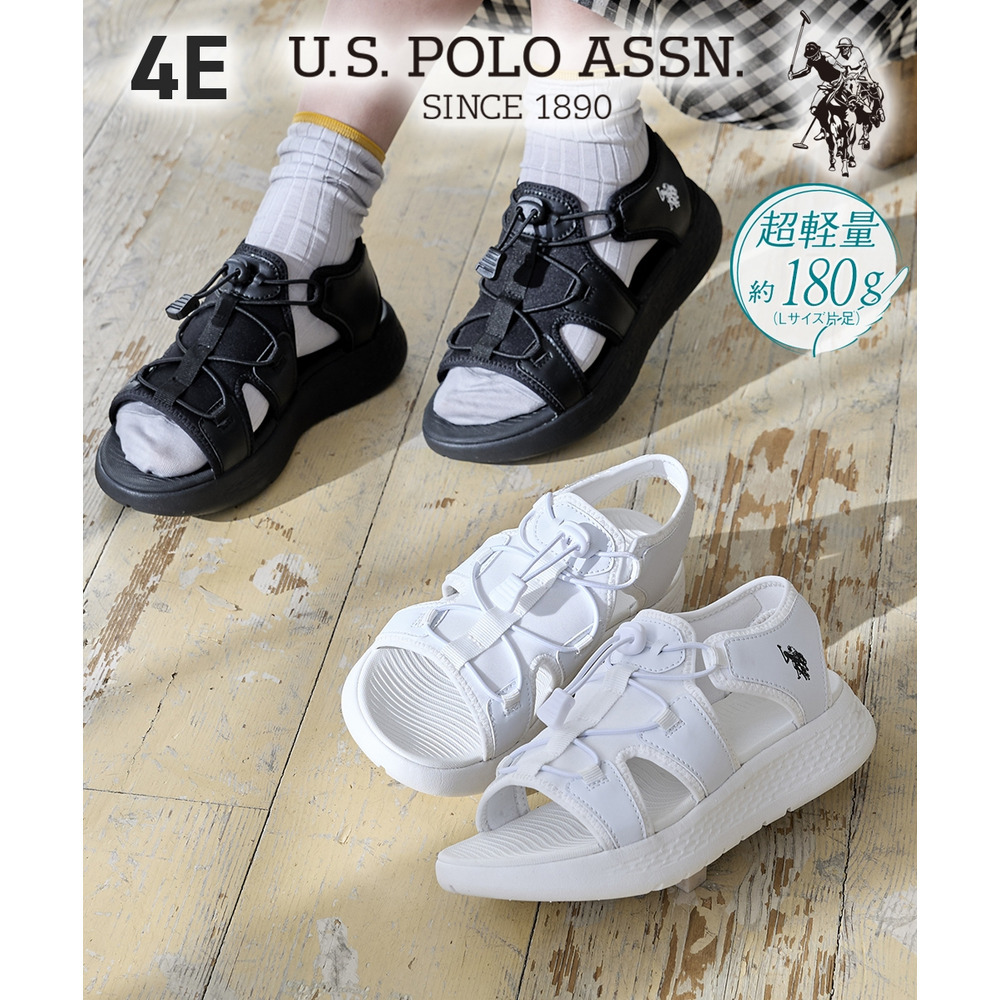 【ゆったり幅広】U.S. POLO ASSN.（ユーエスポロアッスン）超軽量ドロスト付サンダル（ワイズ４E）