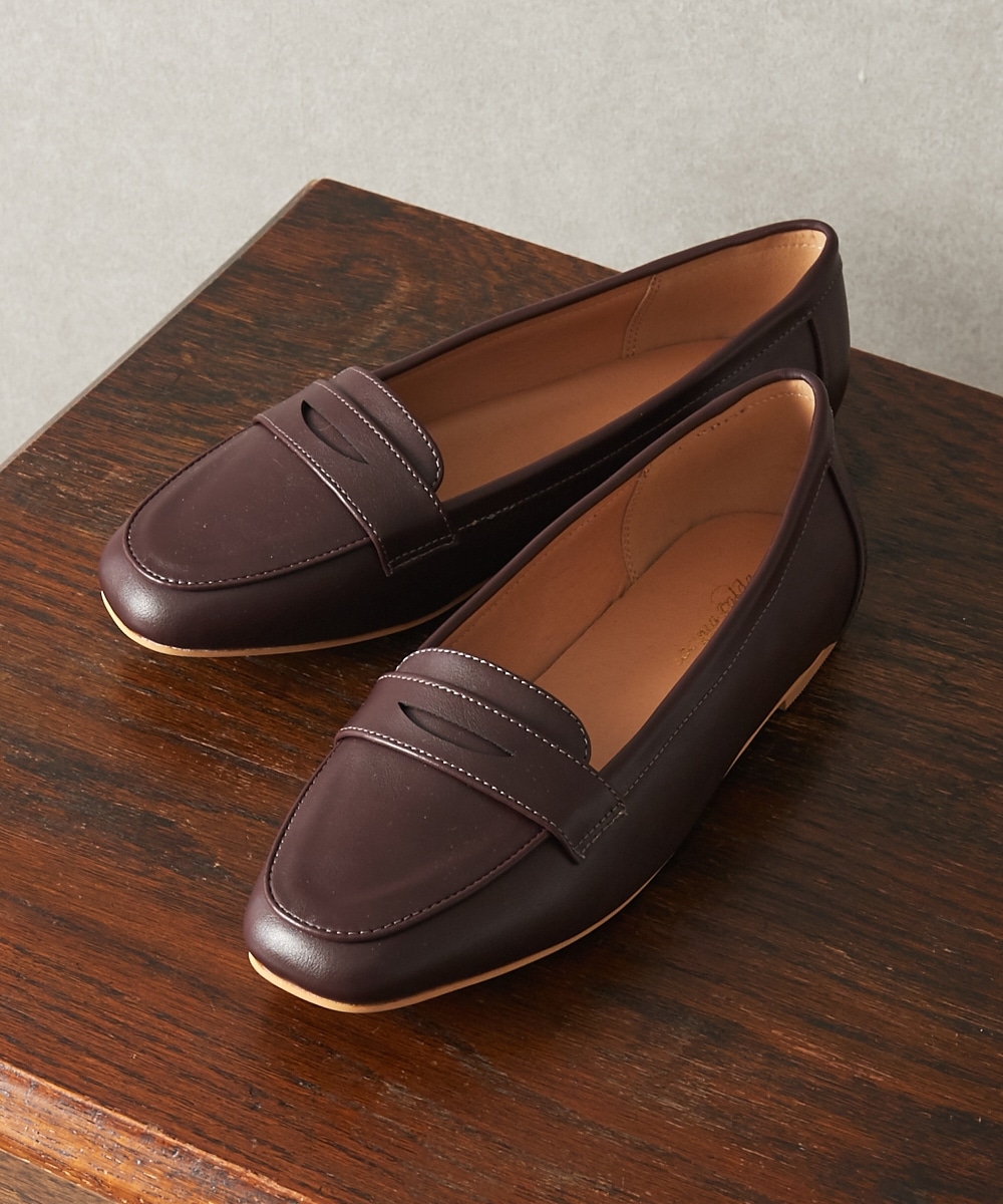 【ゆったり幅広】シンプルスクエアトゥローファーシューズ（ワイズ４Ｅ）