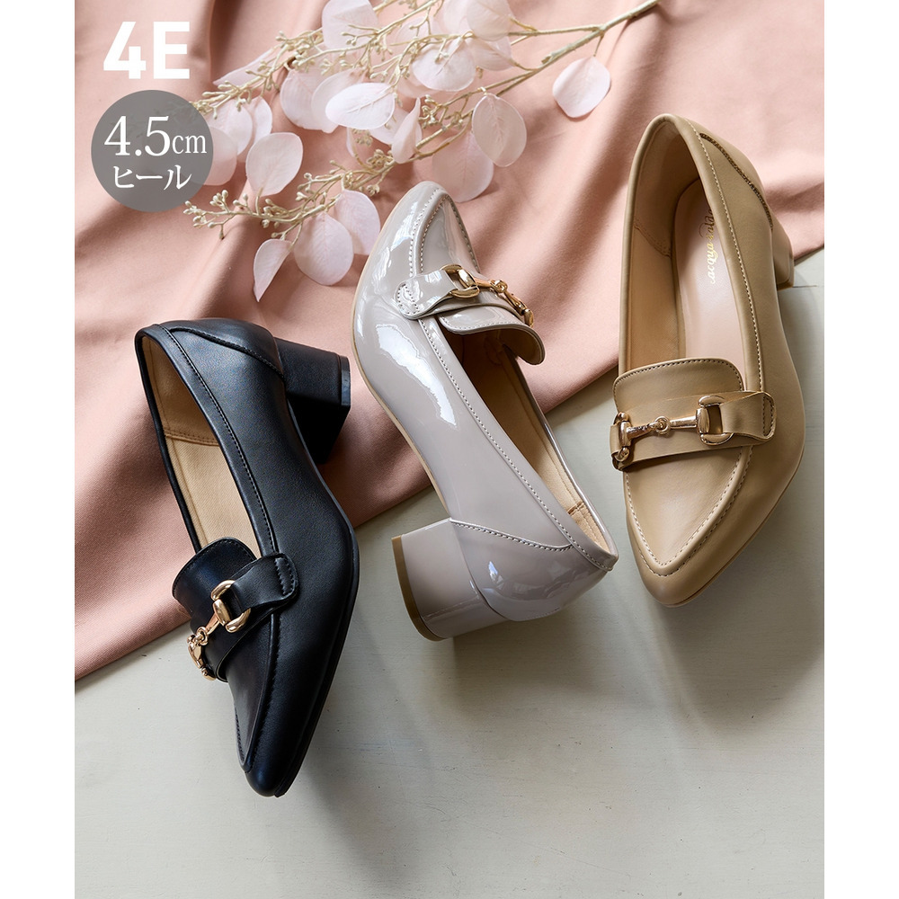 【ゆったり幅広】ビット付ポインテッドトゥローファーパンプス(ワイズ4E)1