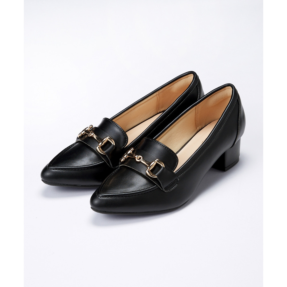 【ゆったり幅広】ビット付ポインテッドトゥローファーパンプス(ワイズ4E)1