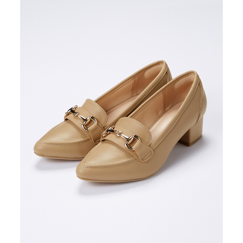 【ゆったり幅広】ビット付ポインテッドトゥローファーパンプス(ワイズ4E)1