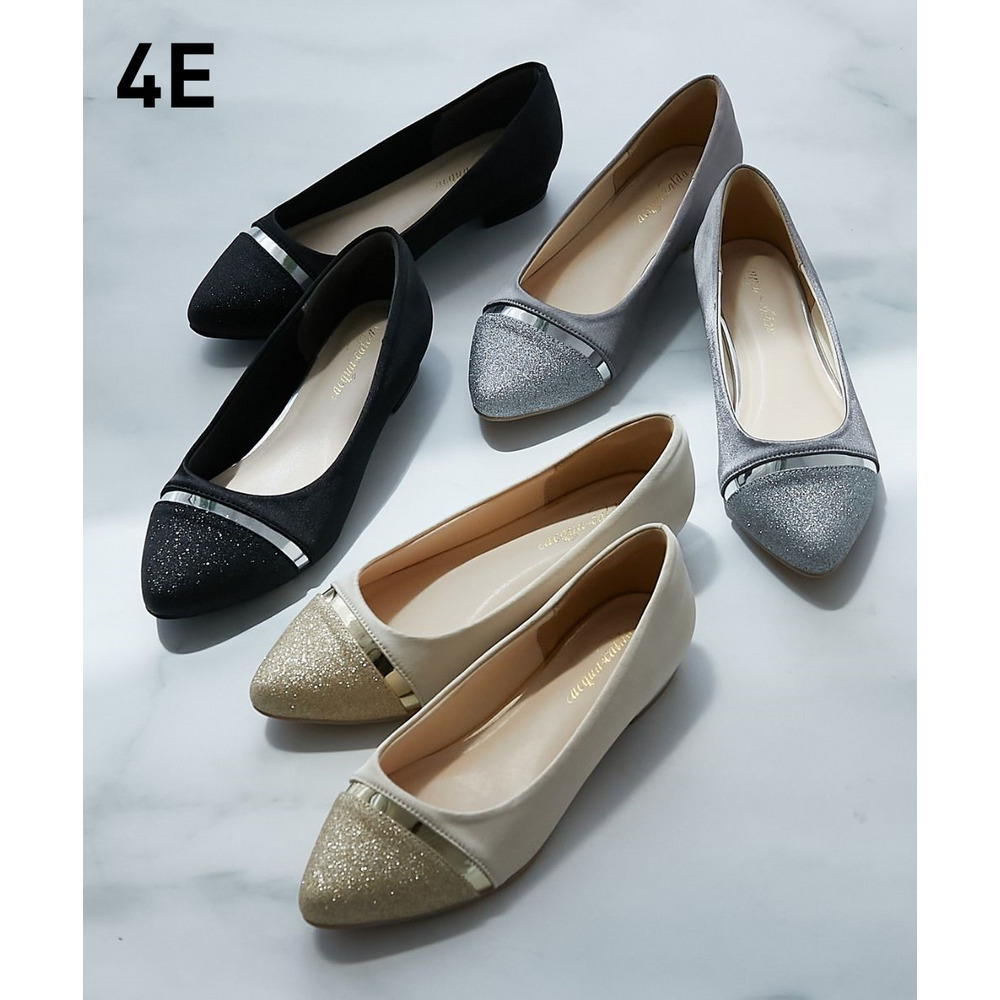 【ゆったり幅広】ラメ切り替えパンプス（ワイズ４Ｅ）