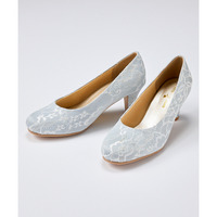 【ゆったり幅広】グリッターヒールレースパンプス（低反発中敷）（ワイズ4E）