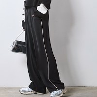 配色パイピングワイドストレートパンツ　大きいサイズ　CHICSTYLE