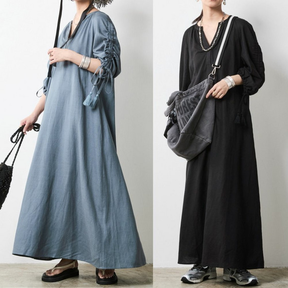 レーヨン麻カフタンマキシワンピース 大きいサイズ シックスタイル【アリノマ/Alinoma】 レーヨン麻カフタンマキシワンピース 大きいサイズ シックスタイル【アリノマ/Alinoma】