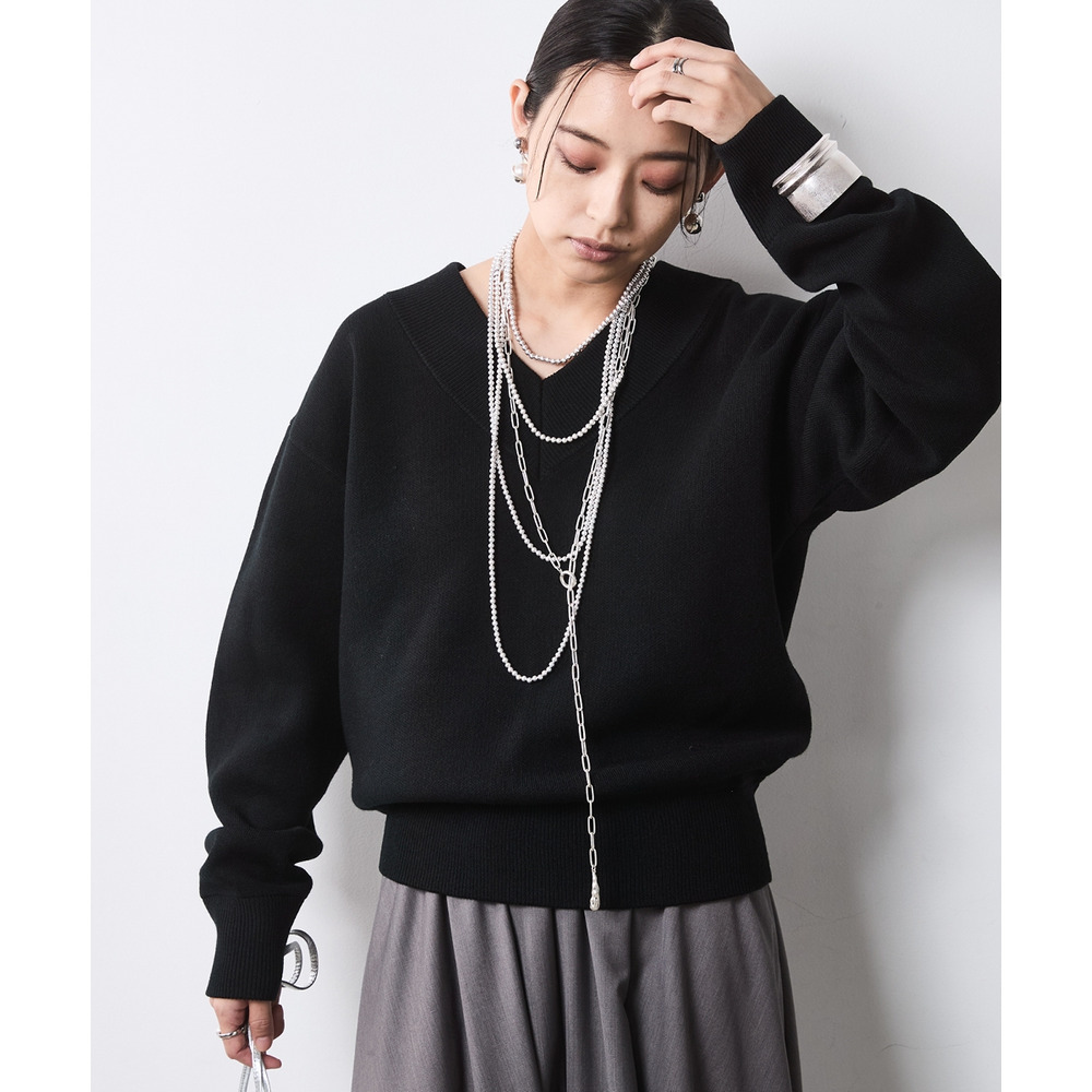 Vネックニットプルオーバー 大きいサイズ シックスタイル1