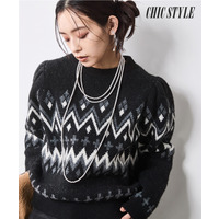 ジャガードパフスリーブニット 大きいサイズ　シックスタイル