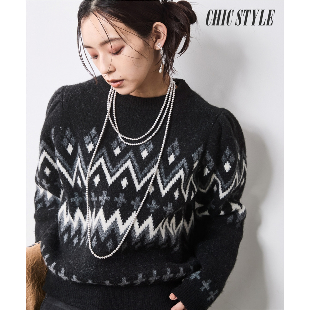 ジャガードパフスリーブニット 大きいサイズ シックスタイル1