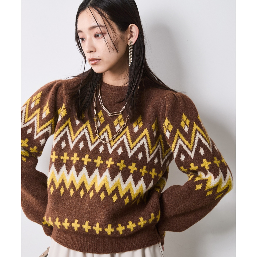 ジャガードパフスリーブニット 大きいサイズ シックスタイル24