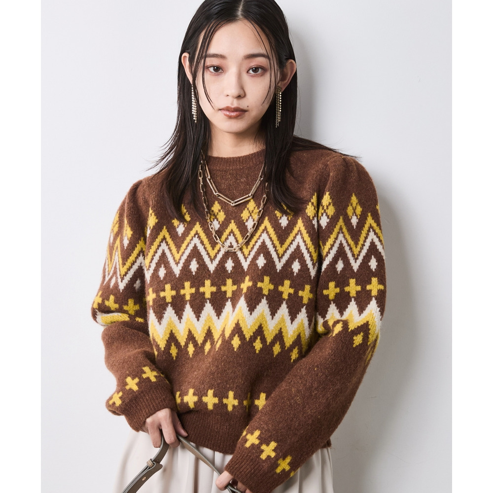ジャガードパフスリーブニット 大きいサイズ シックスタイル25