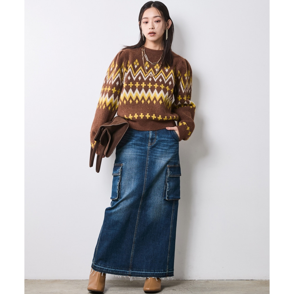 ジャガードパフスリーブニット 大きいサイズ シックスタイル30