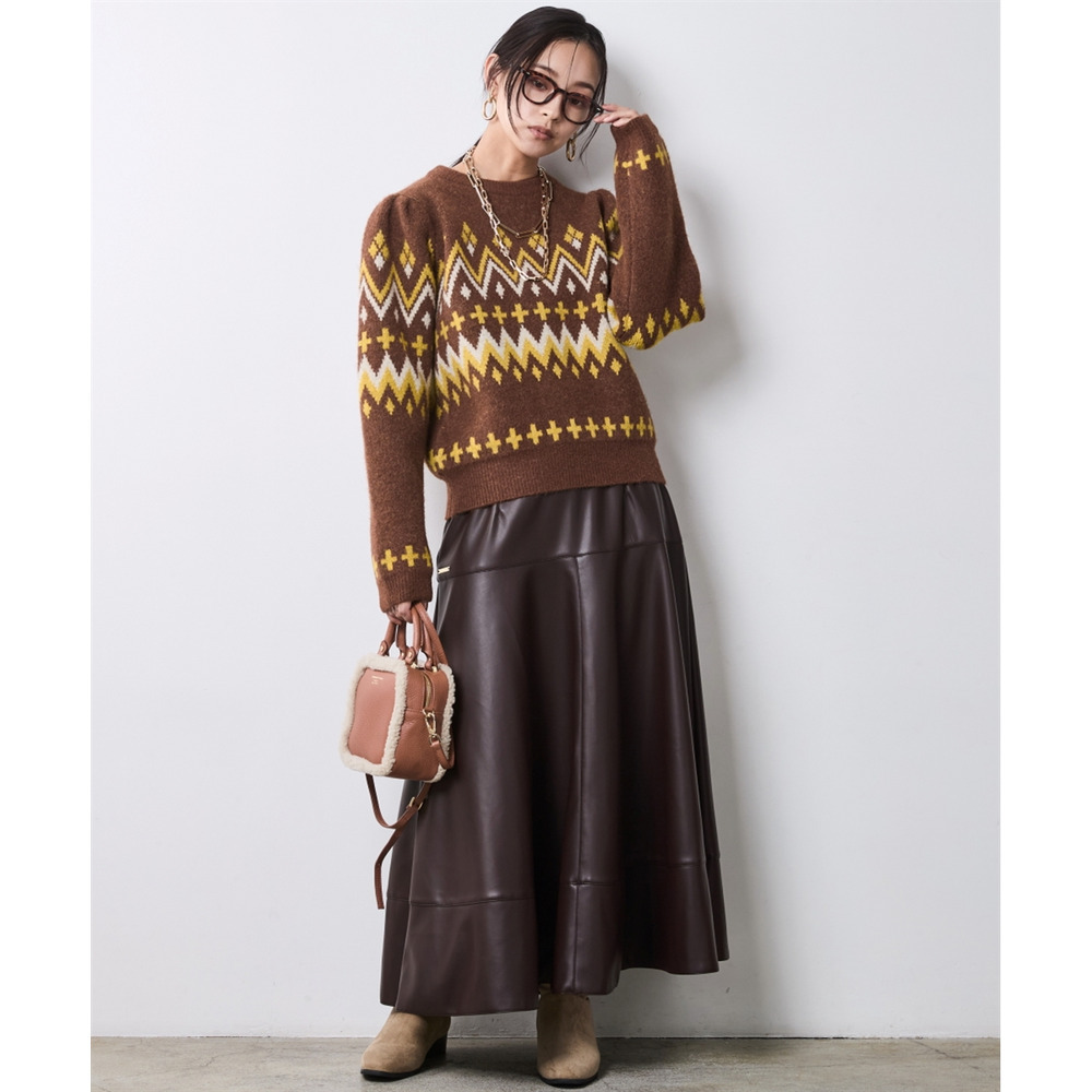 ジャガードパフスリーブニット 大きいサイズ シックスタイル4