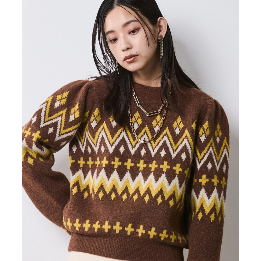 ジャガードパフスリーブニット 大きいサイズ シックスタイル1