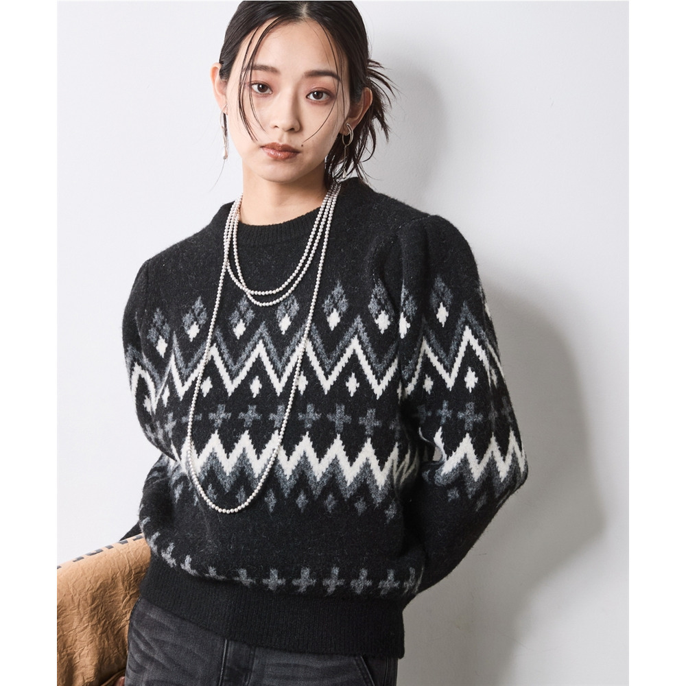 ジャガードパフスリーブニット 大きいサイズ シックスタイル1