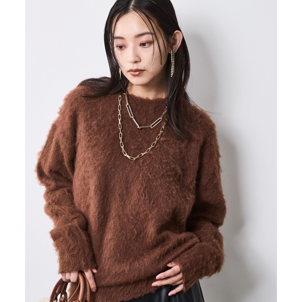 ヘアリークルーネックニット 大きいサイズ シックスタイル1