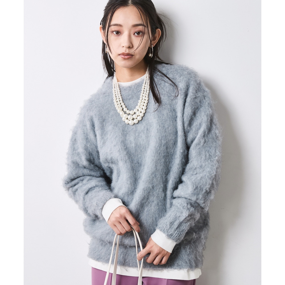 ヘアリークルーネックニット 大きいサイズ シックスタイル1