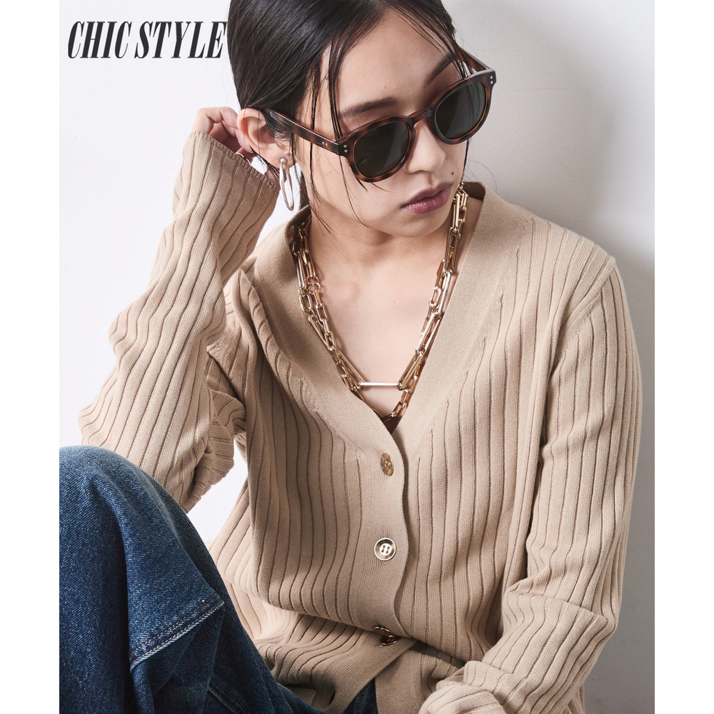 綿100％ワイドリブVネックニットカーディガン 大きいサイズ　シックスタイル