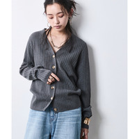 綿100％ワイドリブVネックニットカーディガン 大きいサイズ　シックスタイル