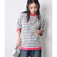 綿100％ボーダーニットプルオーバーシックスタイル 大きいサイズ　シックスタイル