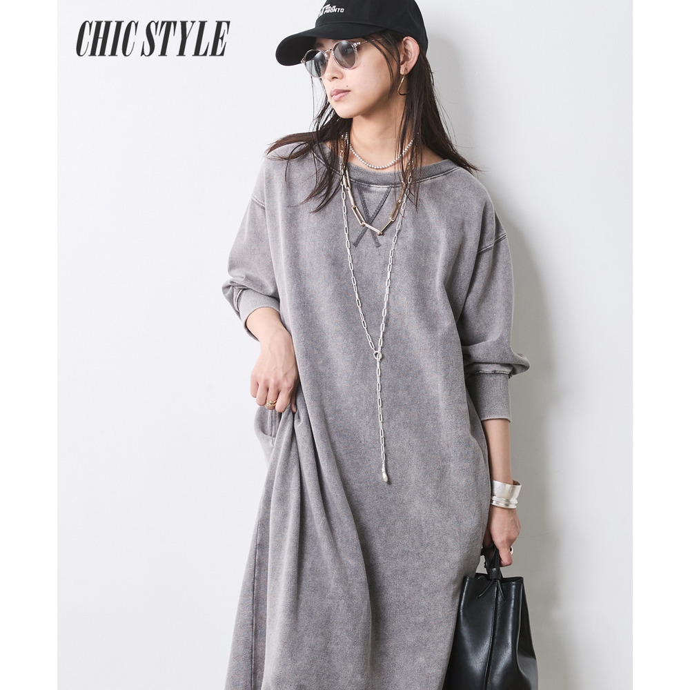 硫化染スウェット5分袖ロングワンピース 　大きいサイズ　シックスタイル