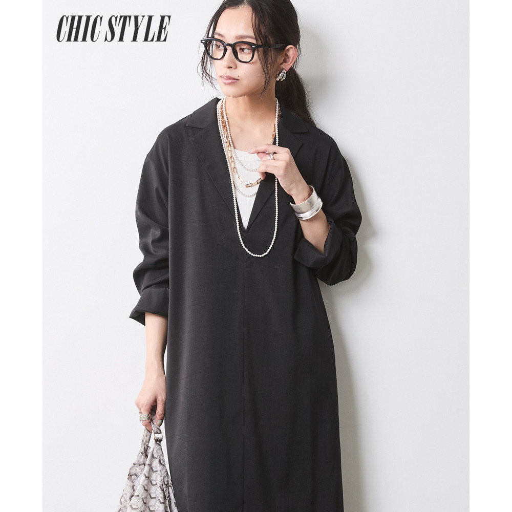 テーラードカラーロングワンピース　大きいサイズ　シックスタイル