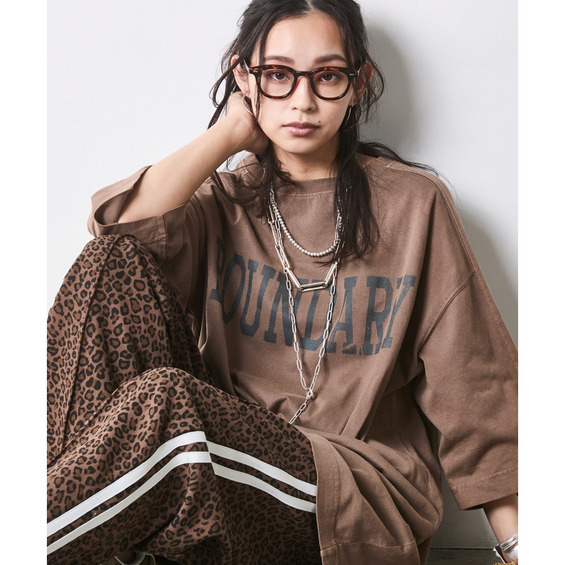 綿100%ロゴプリントチュニックTシャツ 大きいサイズ シックスタイル