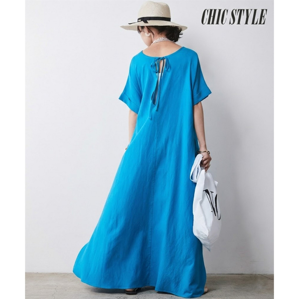 レーヨン麻2WAYフレンチスリーブマキシワンピース 大きいサイズ　シックスタイル