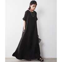 レーヨン麻2WAYフレンチスリーブマキシワンピース 大きいサイズ　シックスタイル
