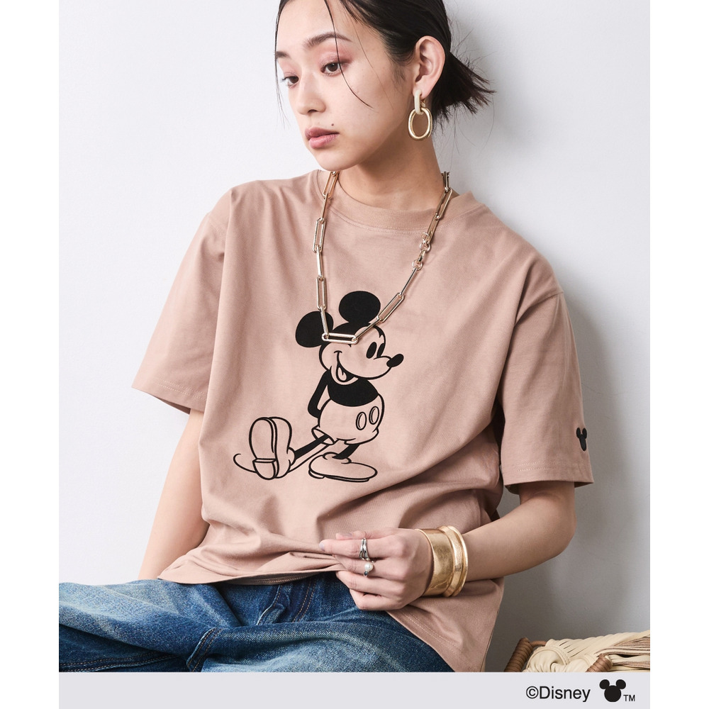 ミッキーマウス/綿100％フロッキープリントTシャツ 大きいサイズ　シックスタイル