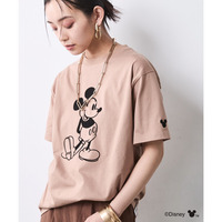 ミッキーマウス/綿100％フロッキープリントTシャツ 大きいサイズ　シックスタイル