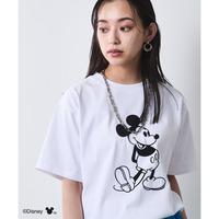 ミッキーマウス/綿100％フロッキープリントTシャツ 大きいサイズ　シックスタイル