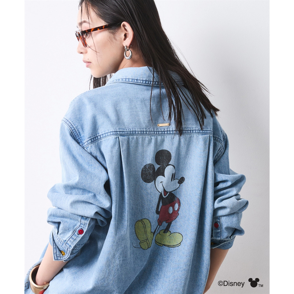 ミッキーマウス/綿100％バックプリントライトオンスデニムシャツ 大きいサイズ　シックスタイル