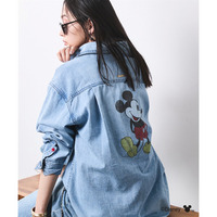 ミッキーマウス/綿100％バックプリントライトオンスデニムシャツ 大きいサイズ　シックスタイル