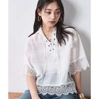 レースアップレースブラウス 大きいサイズ　シックスタイル