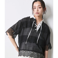 レースアップレースブラウス 大きいサイズ　シックスタイル