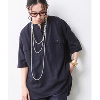 レーヨン麻衿リブハーフスリーブブラウス 大きいサイズ　シックスタイル