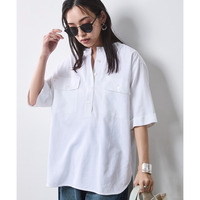 レーヨン麻衿リブハーフスリーブブラウス 大きいサイズ　シックスタイル