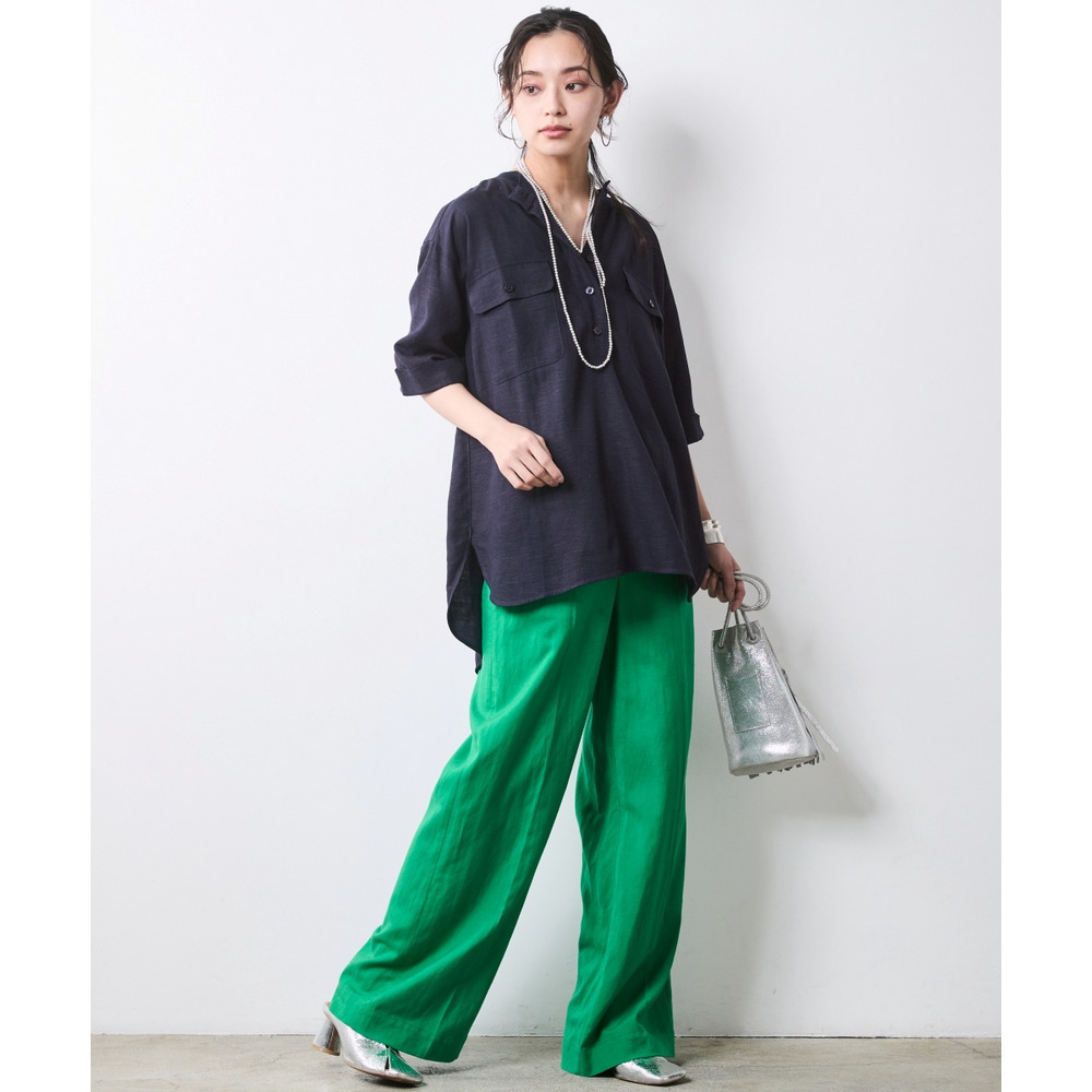 レーヨン麻衿リブハーフスリーブブラウス 大きいサイズ シックスタイル11