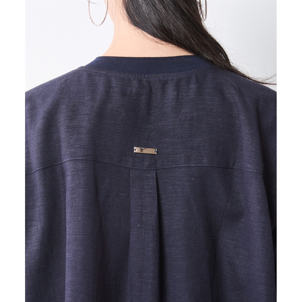 レーヨン麻衿リブハーフスリーブブラウス 大きいサイズ シックスタイル14