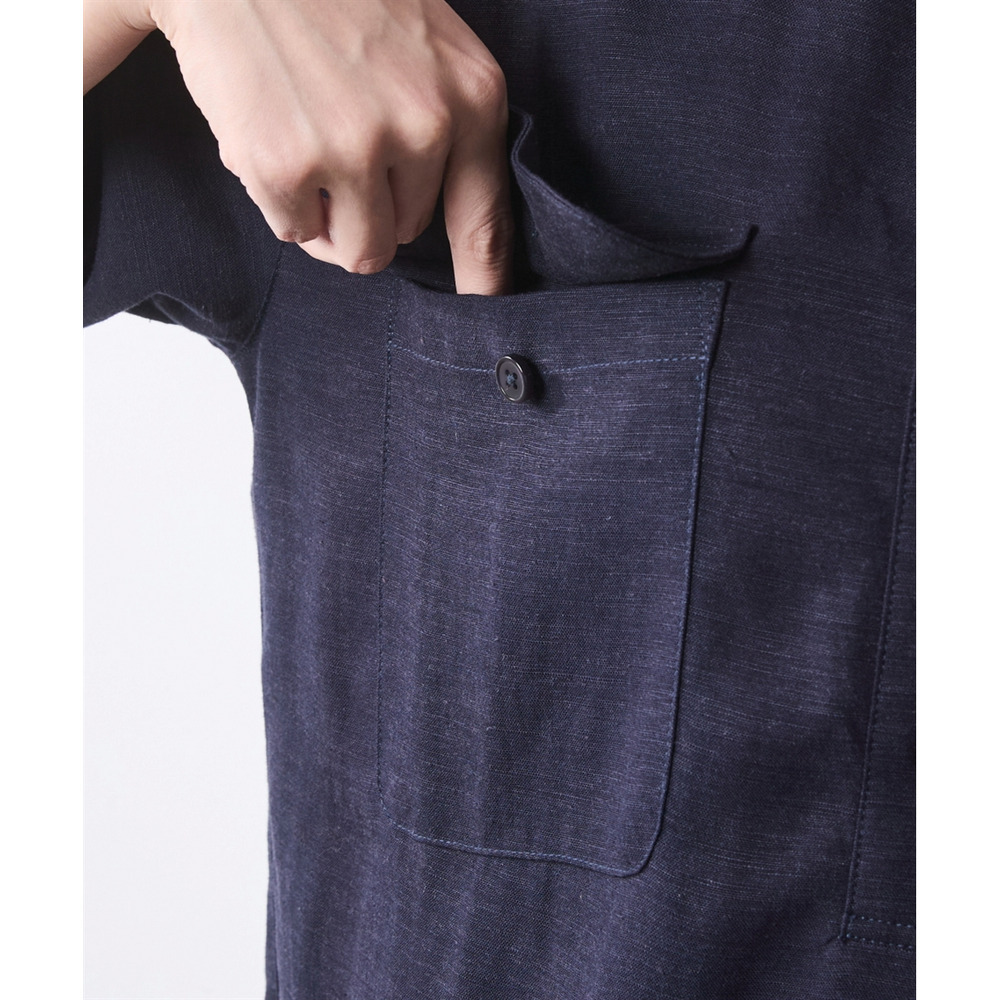 レーヨン麻衿リブハーフスリーブブラウス 大きいサイズ シックスタイル18